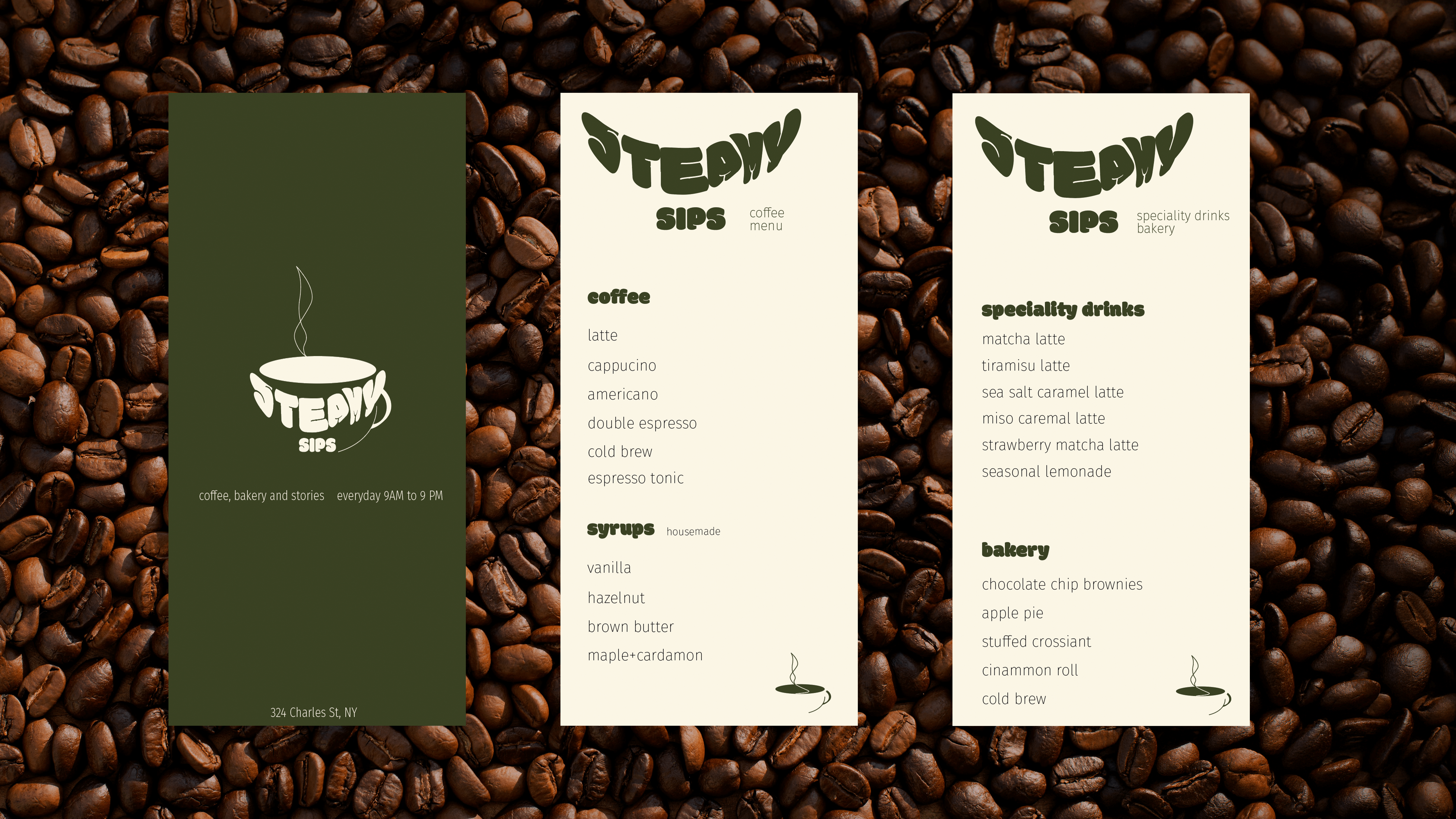 Steamy Sips menu cards